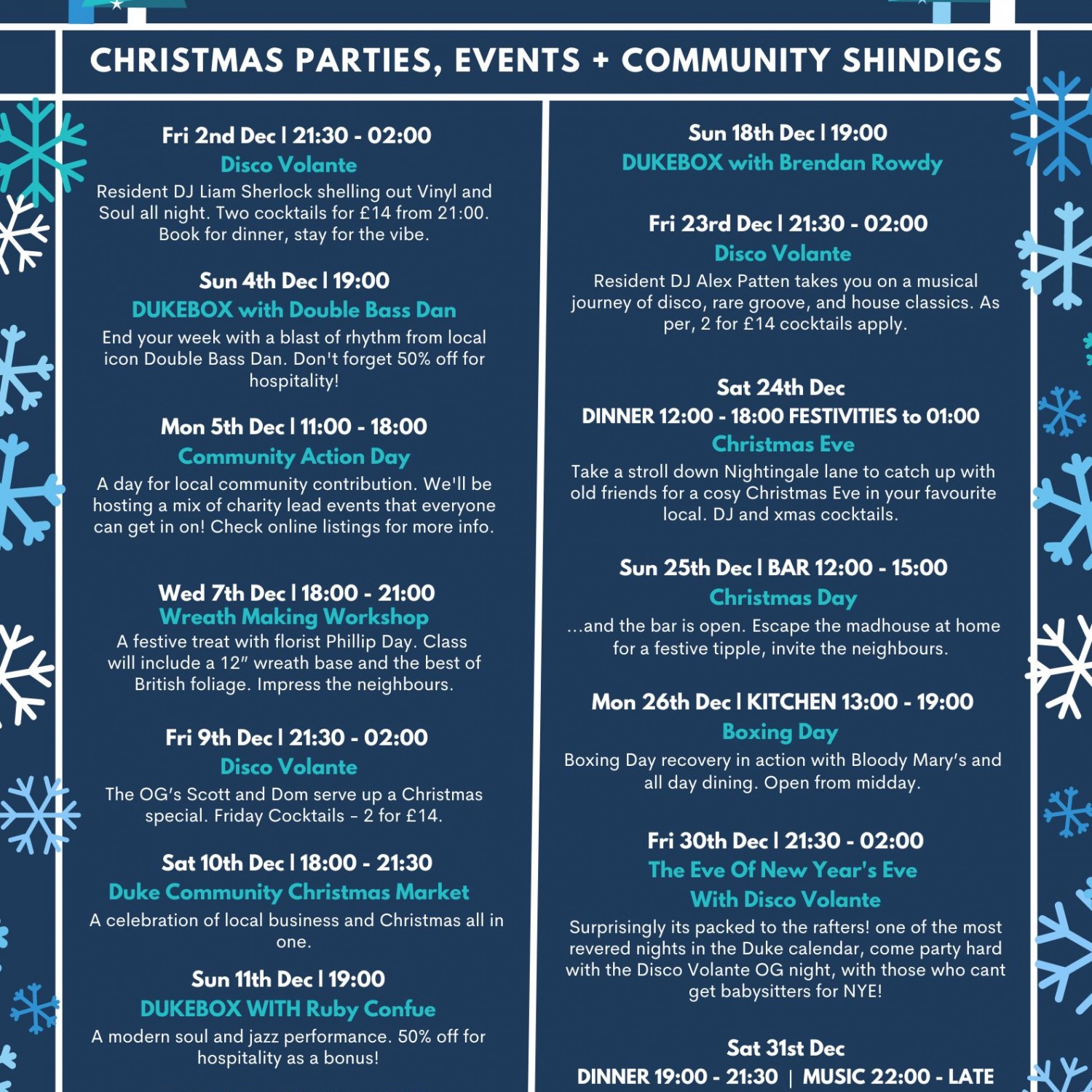 THE DUKE CHRISTMAS CALENDAR • THE DUKE WANSTEAD • Wanstead's